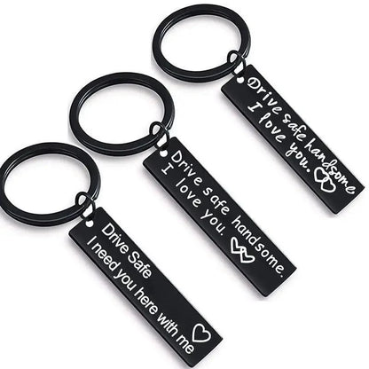 Cute Black Stainless Steel Charm Couple Drive Safe Keychain Gift for Boyfriend & Girlfriend