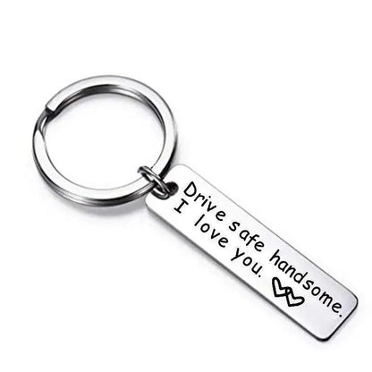 Cute Black Stainless Steel Charm Couple Drive Safe Keychain Gift for Boyfriend & Girlfriend