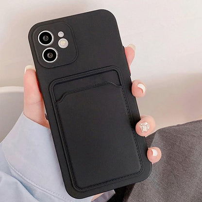 Cute Card Holder Silicone Case Compatible with iPhone Case Wallet Card Phone Case For iphone 13 14 Pro Max Mini Silicone Card Holder Slim Fit Thin Protective Cover