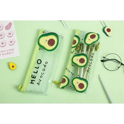 Cute Fruit Theme Pencil Case Unique Design Avocado Pattern Transparent Pencil Pouch School Pencil Bag For Students