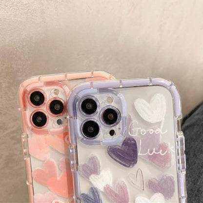 Cute Love Heart Soft Shockproof Bumper Transparent Phone Case For iPhone 12 13 Pro Max Silicone Back Cover Case  Cute Side Small Pattern for Women Girls Soft Silicone Shockproof Protective Cover