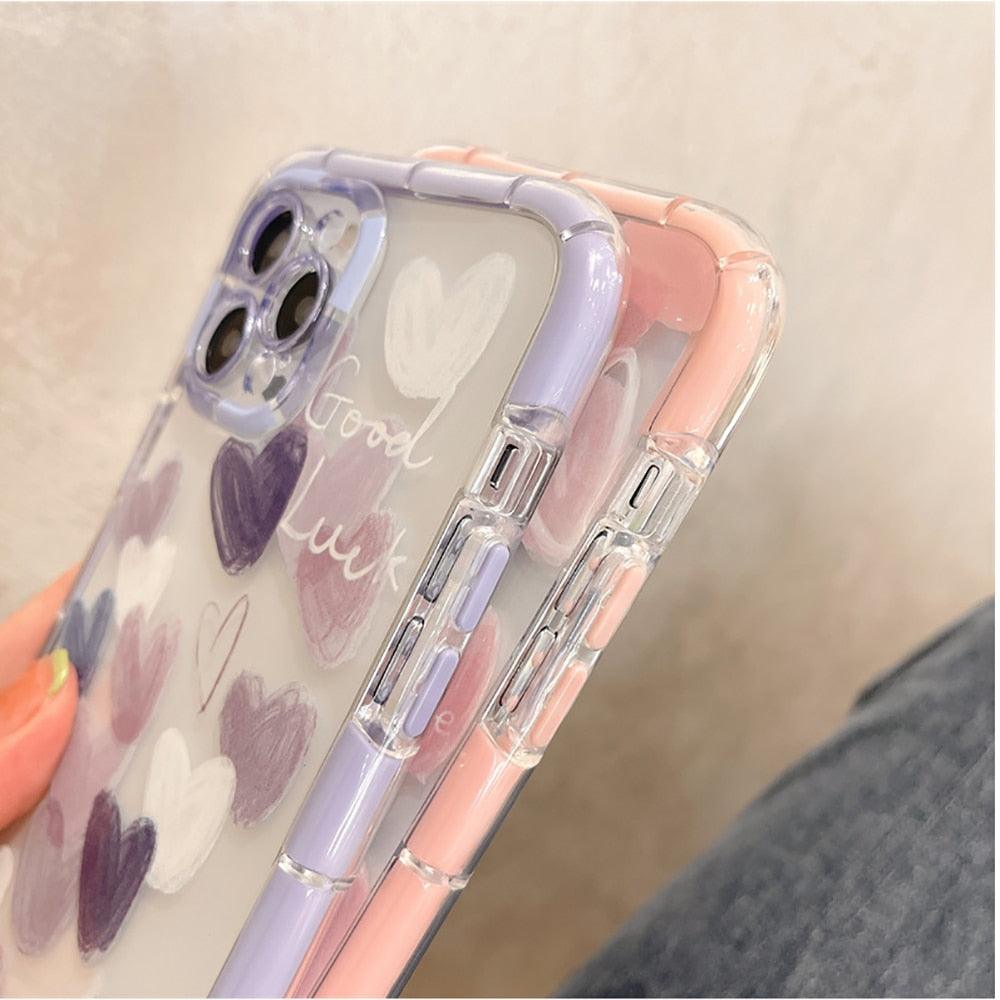 Cute Love Heart Soft Shockproof Bumper Transparent Phone Case For iPhone 12 13 Pro Max Silicone Back Cover Case  Cute Side Small Pattern for Women Girls Soft Silicone Shockproof Protective Cover
