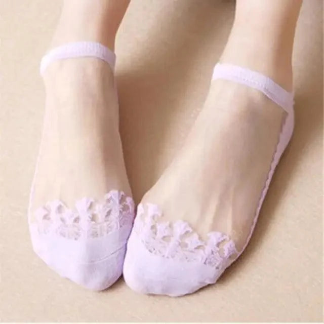 Cute Sock Slipper Women 1 Pair 2 Pieces Silk Spring Summer Thin Breathable Girl Socks Women Socks Breathable Anti-Friction Ultra Thin Socks for Women Transparent Lace Silk Elastic Socks
