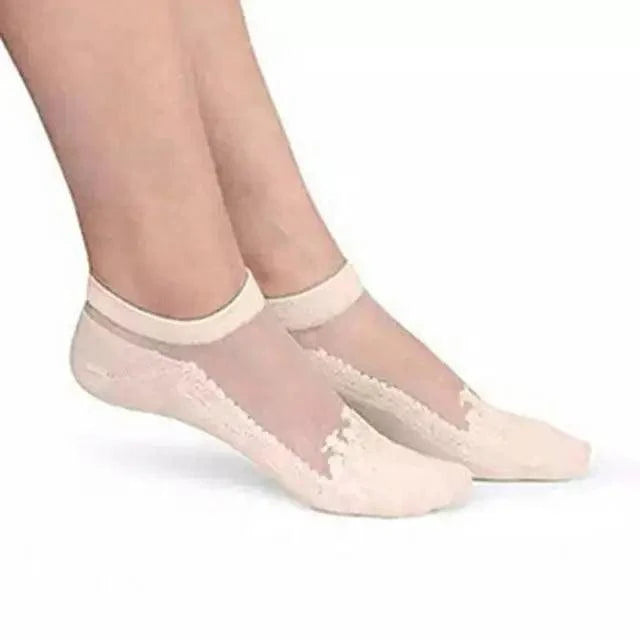 Cute Sock Slipper Women 1 Pair 2 Pieces Silk Spring Summer Thin Breathable Girl Socks Women Socks Breathable Anti-Friction Ultra Thin Socks for Women Transparent Lace Silk Elastic Socks