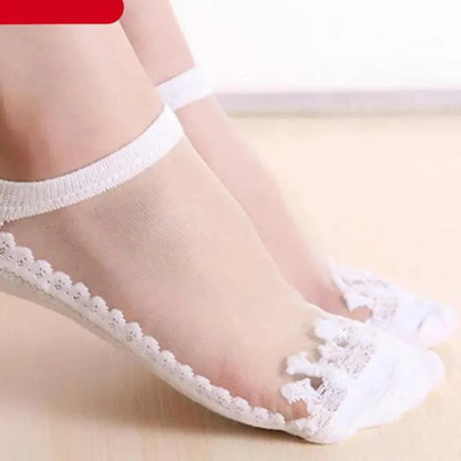 Cute Sock Slipper Women 1 Pair 2 Pieces Silk Spring Summer Thin Breathable Girl Socks Women Socks Breathable Anti-Friction Ultra Thin Socks for Women Transparent Lace Silk Elastic Socks