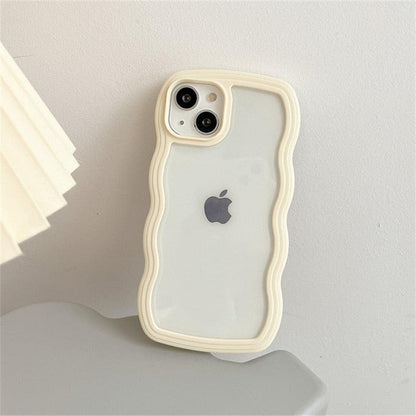 Cute Transparent Curly Wave Phone Case For iPhone 14Pro 13 12 11 Pro Max X XR XS Max Candy Color Shockproof Clear Hard  Cover Shockproof Popular Wavy Stylish Phone Case