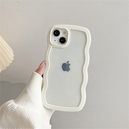 Cute Transparent Curly Wave Phone Case For iPhone 14Pro 13 12 11 Pro Max X XR XS Max Candy Color Shockproof Clear Hard  Cover Shockproof Popular Wavy Stylish Phone Case