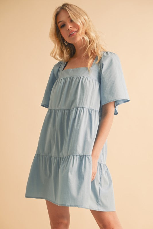 New Summer Square Neck Half Sleeve Tiered Dress For Women, Flattering, Chic, Comfortable and Versatile for Any Occasion