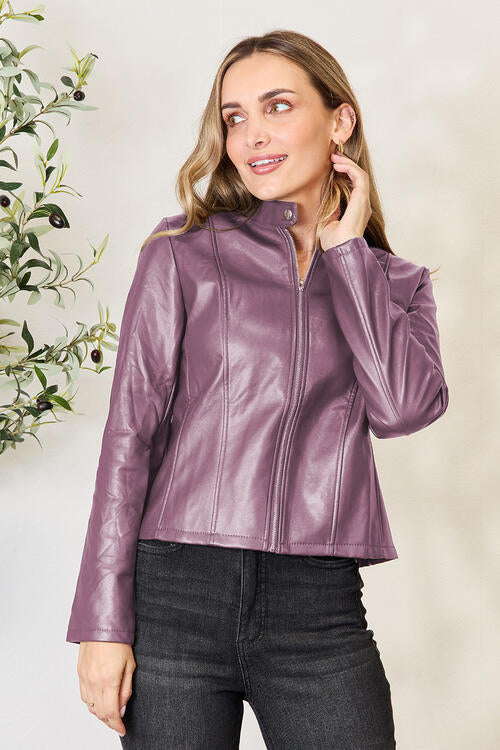 Women Classic Neck Zip-Up Jacket For Everyday Wear Elegant Girls Jacket
