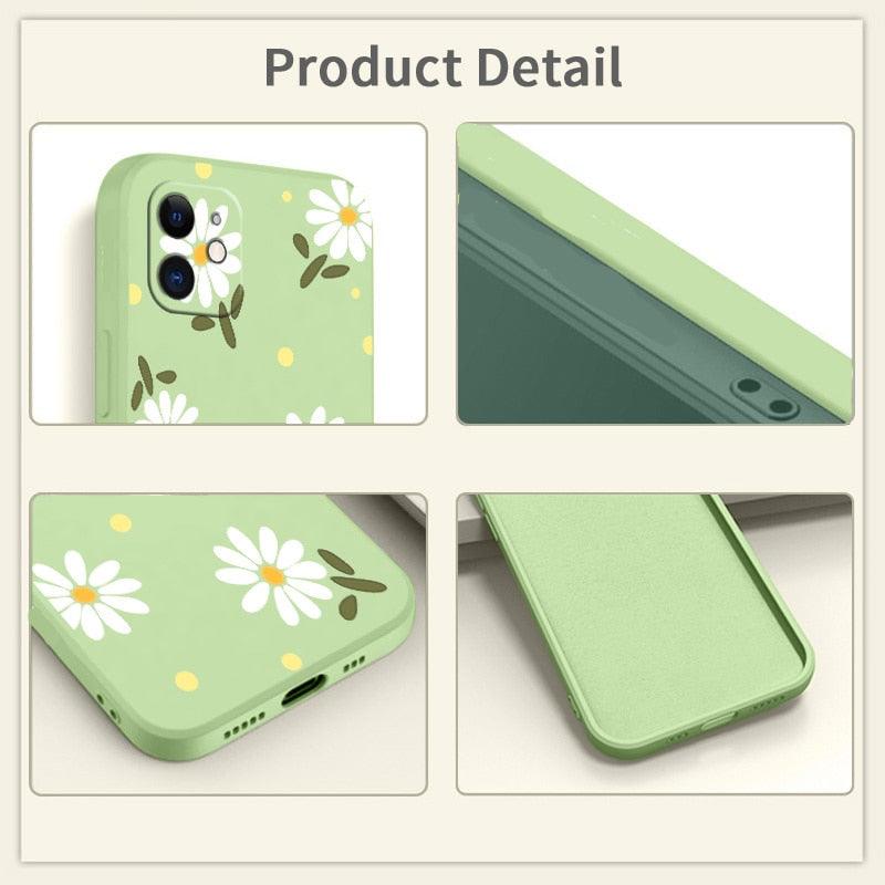 Daisy Silicone Case For iPhone 13 12 Pro Mini 11 Pro Max X XR XS New Ultra Thin Soft Phone Cover Case Daisy Pattern Glossy Soft Silicone Case Cute Girls Case Slim Lightweight Protective Bumper Cover