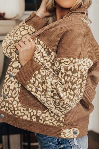 Leopard Print Drop Shoulder Jacket with Button-Up Closure Beautiful Unique Design Winter Jacket