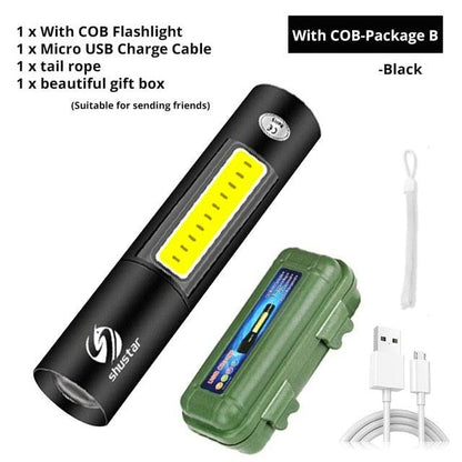 Dual Power LED Flashlight With Pure Beam Slide Focus Waterproof Rechargeable LED USB Telescopic Zoom Portable Flashlight For Night Lighting Night Riding Camping High-Powered Flash Lights