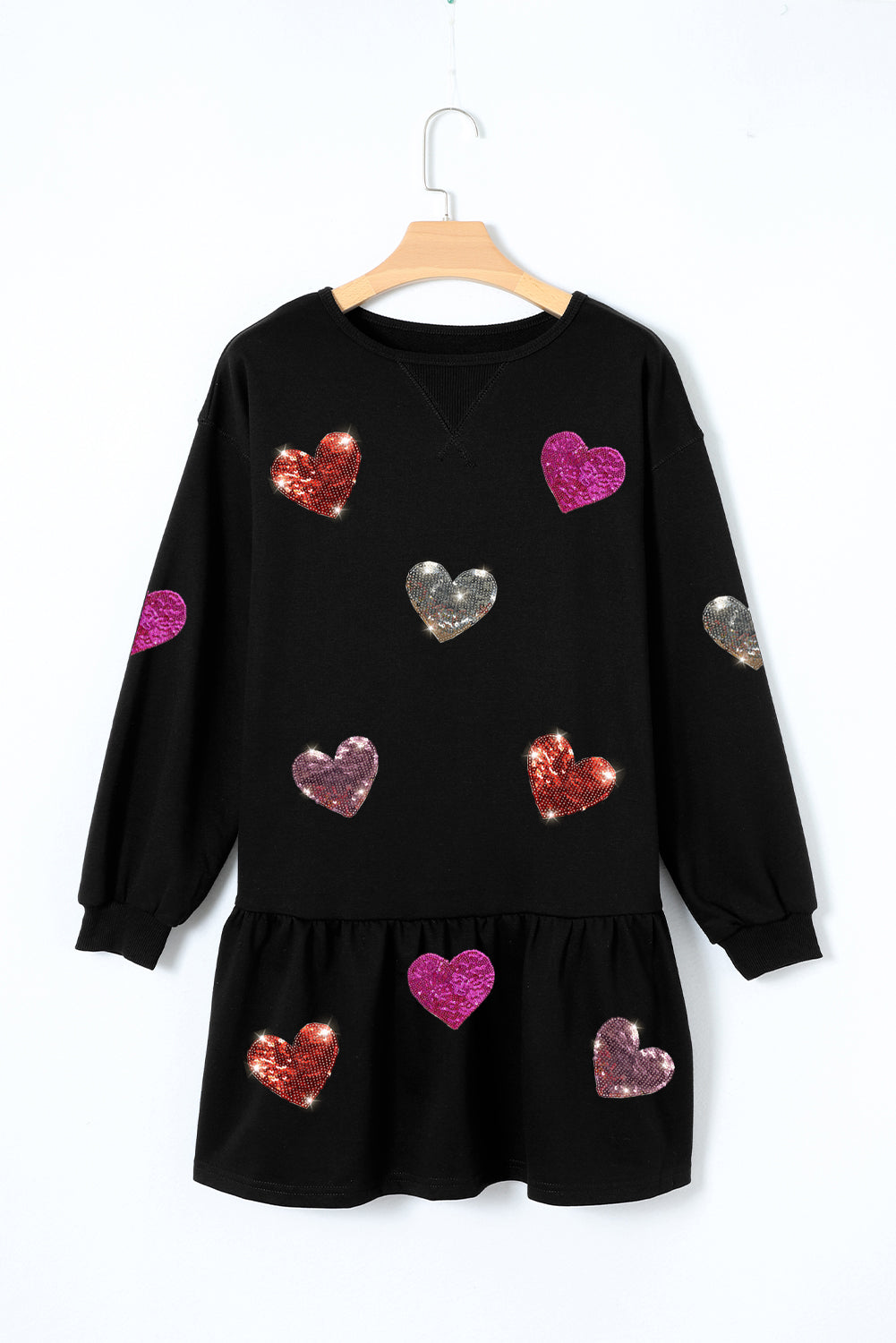 Cute Heart Round Neck Long Sleeve Mini Dress Stylish Dress for Women Girls Simple Charming Dress