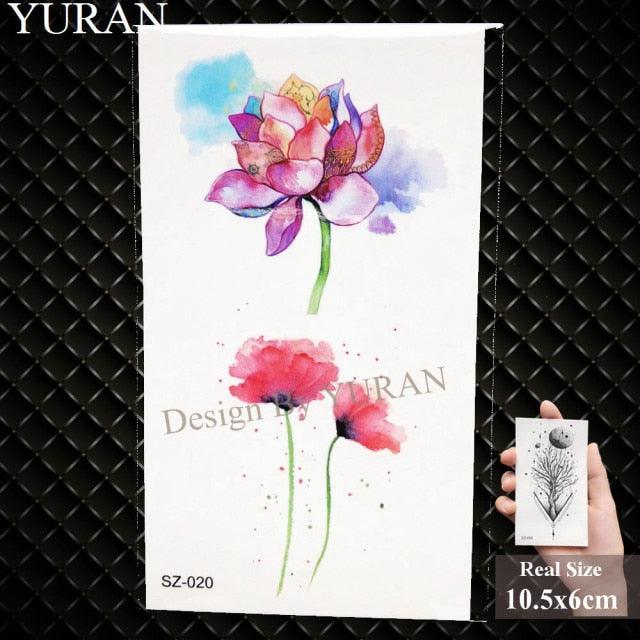 Elegant Lavender Flower Tattoo Stickers Temporary Waterproof Colorful Modern Children Tattoo