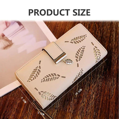 Elegant Leaf Zipper PU Leather Women Wallet Retro Card Holder Modern Design Wallet Excellent Gift