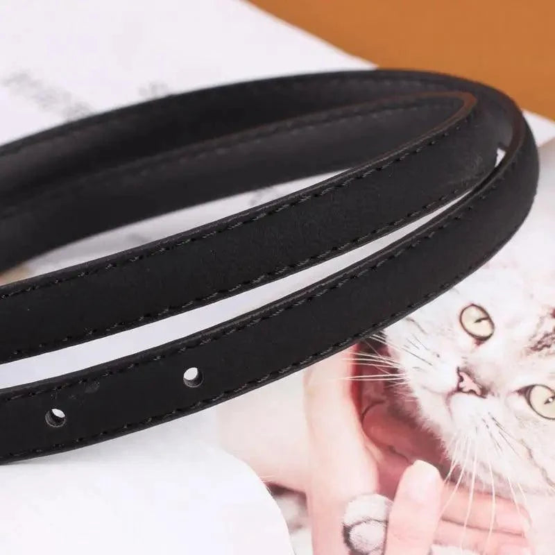 Elegant Leather Adjustable Thin Belt For Women Unique Black Design Ladies Belt High Quality Charming Waistbands For Dress