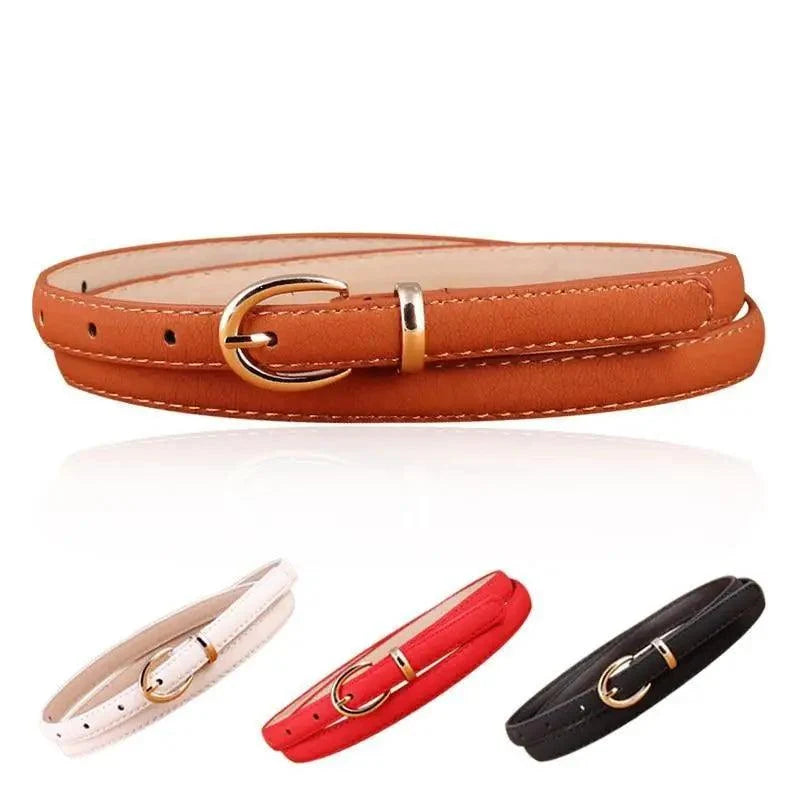 Elegant Leather Adjustable Thin Belt For Women Unique Black Design Ladies Belt High Quality Charming Waistbands For Dress