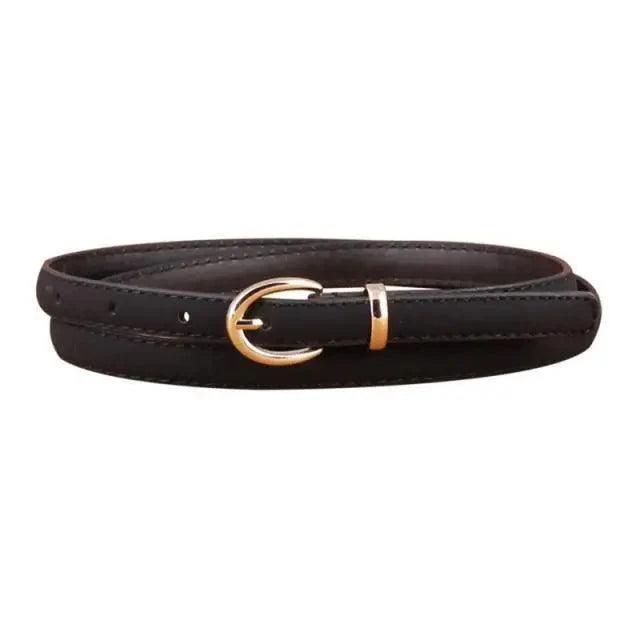 Elegant Leather Adjustable Thin Belt For Women Unique Black Design Ladies Belt High Quality Charming Waistbands For Dress