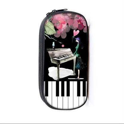 Elegant Music Note Piano Pen Case Holder Stylish Black/White Pencil Bag Guitar Pencil Case Unique Stationery Case For School