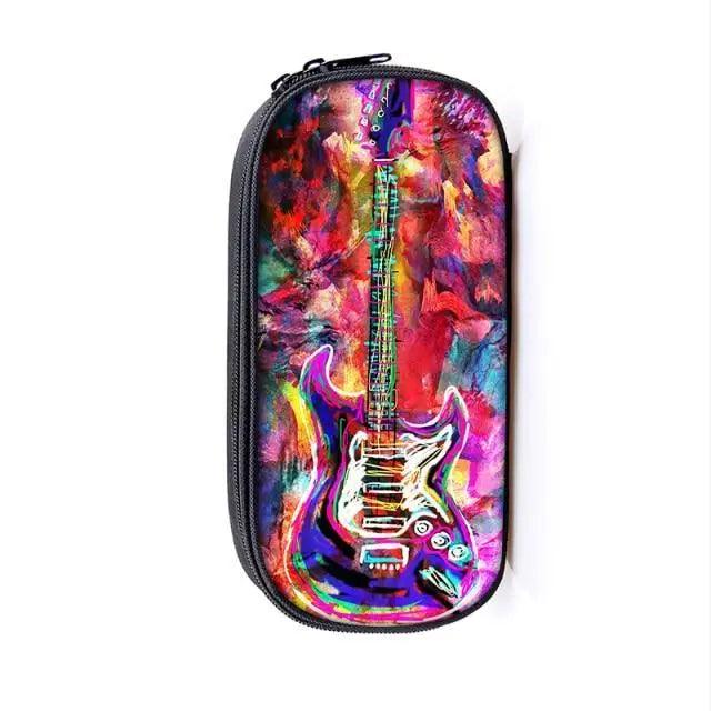 Elegant Music Note Piano Pen Case Holder Stylish Black/White Pencil Bag Guitar Pencil Case Unique Stationery Case For School