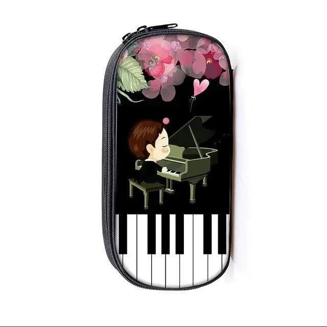 Elegant Music Note Piano Pen Case Holder Stylish Black/White Pencil Bag Guitar Pencil Case Unique Stationery Case For School