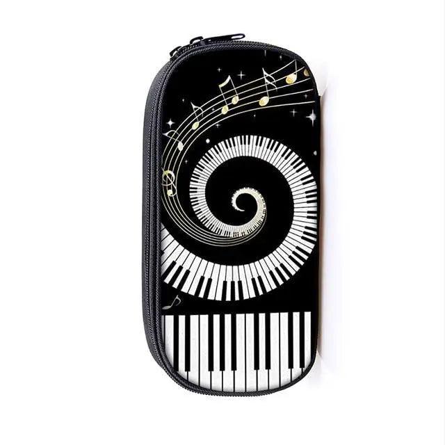 Elegant Music Note Piano Pen Case Holder Stylish Black/White Pencil Bag Guitar Pencil Case Unique Stationery Case For School