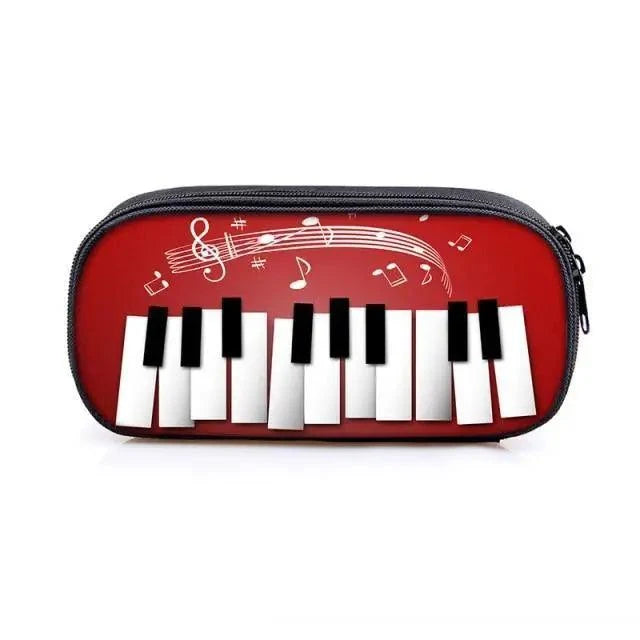 Elegant Music Note Piano Pen Case Holder Stylish Black/White Pencil Bag Guitar Pencil Case Unique Stationery Case For School