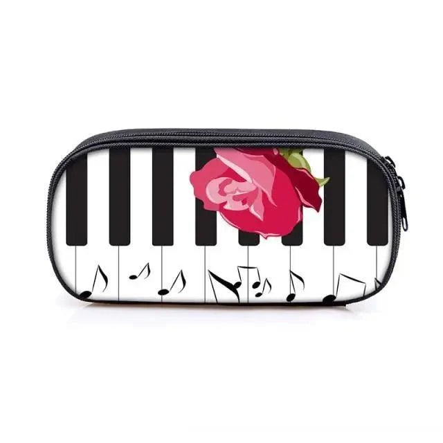 Elegant Music Note Piano Pen Case Holder Stylish Black/White Pencil Bag Guitar Pencil Case Unique Stationery Case For School