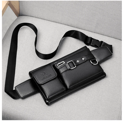Elegant New Black Mens Leather Waist Bag Adjustable Strap Outdoors  Fanny Pack Comfortable Luxury Design For Men