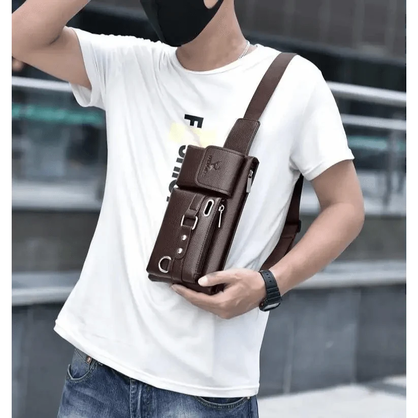 Elegant New Black Mens Leather Waist Bag Adjustable Strap Outdoors  Fanny Pack Comfortable Luxury Design For Men