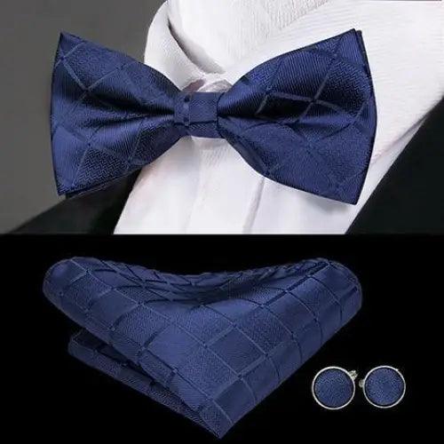 Elegant Silk Butterfly Business Bow Tie Pocket Square Cufflinks Set For Men Formal Wedding Bowtie Set For Office