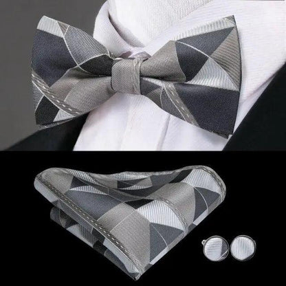 Elegant Silk Butterfly Business Bow Tie Pocket Square Cufflinks Set For Men Formal Wedding Bowtie Set For Office