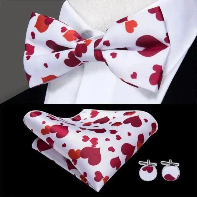 Elegant Silk Butterfly Business Bow Tie Pocket Square Cufflinks Set For Men Formal Wedding Bowtie Set For Office