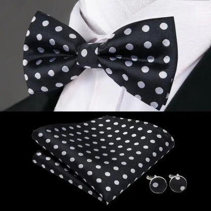 Elegant Silk Butterfly Business Bow Tie Pocket Square Cufflinks Set For Men Formal Wedding Bowtie Set For Office