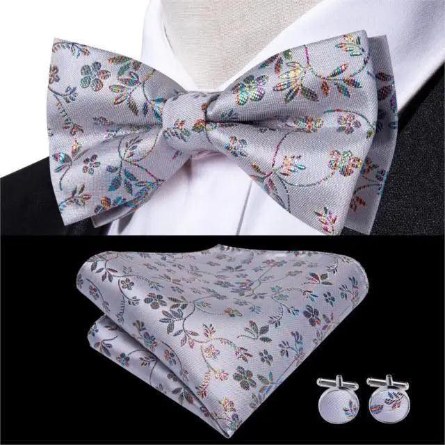 Elegant Silk Butterfly Business Bow Tie Pocket Square Cufflinks Set For Men Formal Wedding Bowtie Set For Office