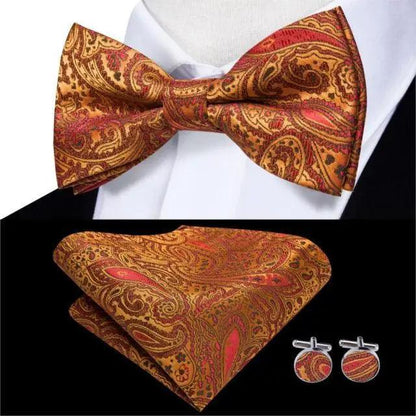 Elegant Silk Butterfly Business Bow Tie Pocket Square Cufflinks Set For Men Formal Wedding Bowtie Set For Office