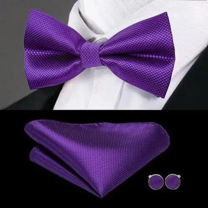 Elegant Silk Butterfly Business Bow Tie Pocket Square Cufflinks Set For Men Formal Wedding Bowtie Set For Office