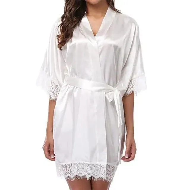 Elegant White Design Silk Short Women Bathrobe Classic Soft And Comfortable Women's Style Sleepwear Indoor Bathrobe