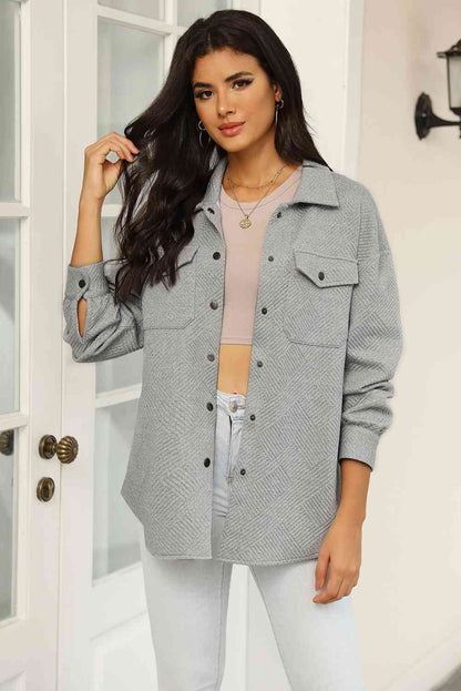Cloudy Blue Snap-Front Collared Jacket with Pockets Lightweight and Versatile Jacket