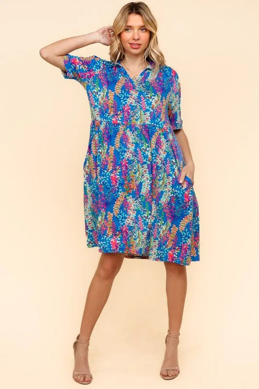 Johnny Collar Babydoll Dress with Side Pockets – Babydoll Dress, Johnny Collar Dress, Pocketed Dress, Button Down Dress, Relaxed Fit Dress