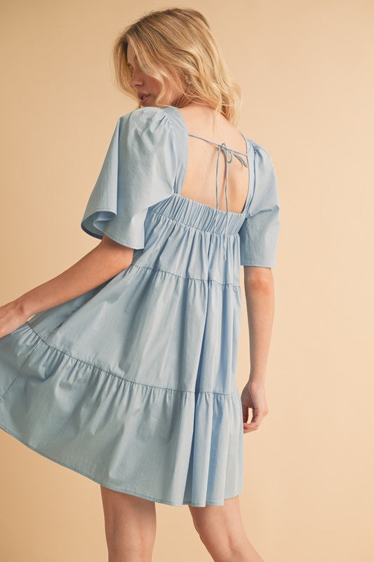 New Summer Square Neck Half Sleeve Tiered Dress For Women, Flattering, Chic, Comfortable and Versatile for Any Occasion