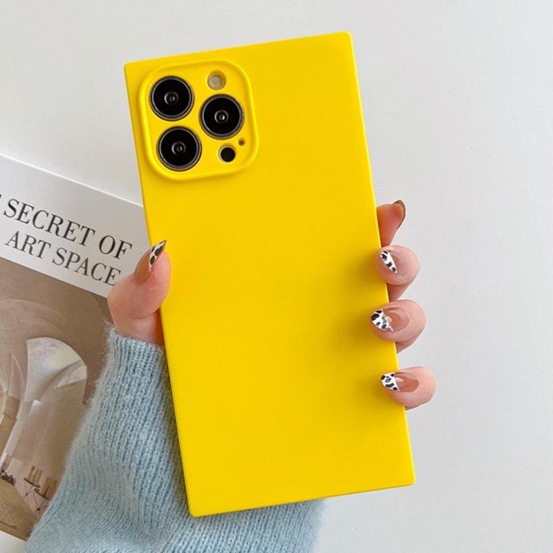 Fashion Candy Color Square Soft Silicone Phone Case For iPhone 13 11 12 Pro Max Bumper Shockproof Cover Square Silicone Camera Case Ultra Thin Lightweight Silky Soft Case Compatible with iPhone