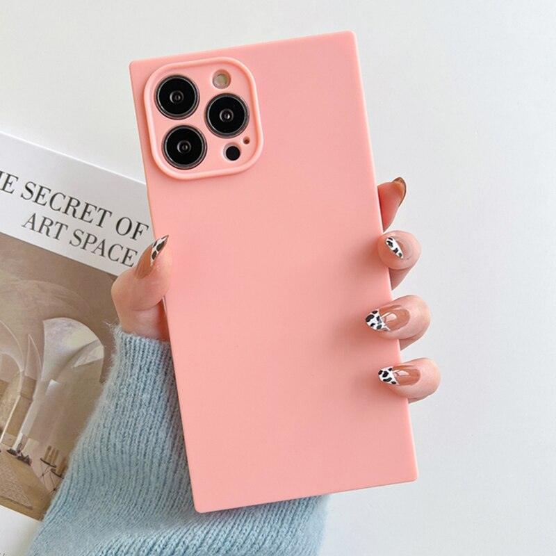 Fashion Candy Color Square Soft Silicone Phone Case For iPhone 13 11 12 Pro Max Bumper Shockproof Cover Square Silicone Camera Case Ultra Thin Lightweight Silky Soft Case Compatible with iPhone