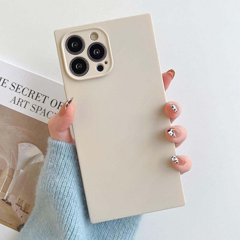 Fashion Candy Color Square Soft Silicone Phone Case For iPhone 13 11 12 Pro Max Bumper Shockproof Cover Square Silicone Camera Case Ultra Thin Lightweight Silky Soft Case Compatible with iPhone