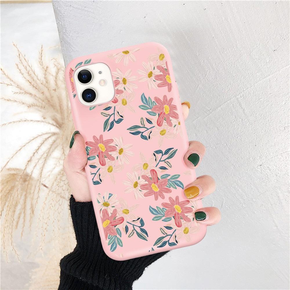 Fashion Flower Phone Case For Iphone 7 8 Plus  Iphone Xr X Xs Silicone Ultra Thin Shockproof Mobile Phone Case With Fashion Pattern Cover Stylish Beautiful Flower Pattern Colored iphone Case