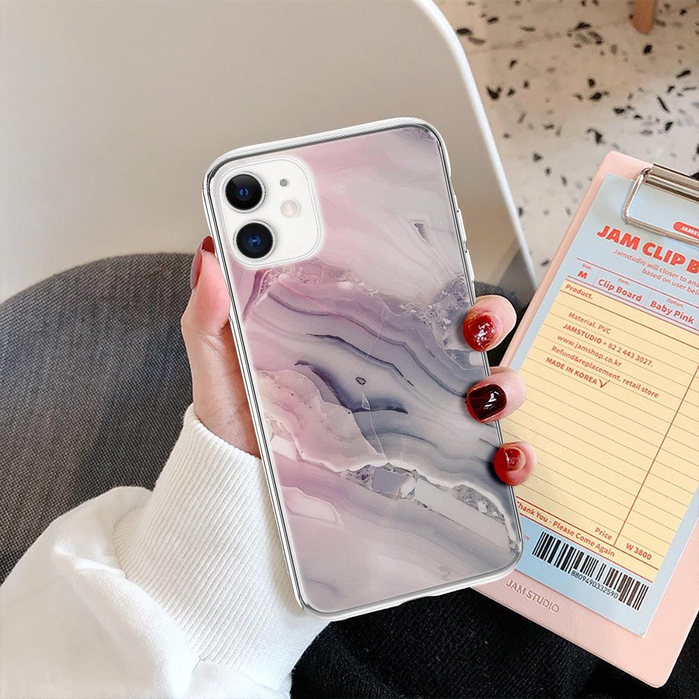 Fashion Marble Pattern Phone Case For iPhone 13 12 11 Pro Max 7 8 6 6S Plus X XR XS Max 12Mini 5 5S SE Cute Soft TPU Cover Full Body Protection with Raised Bezel
