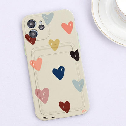 Fashionable Anti-Scratch Soft Lining Protective Case For iPhone Cases Card Holder Cute Flower Heart Phone Case For iPhone 12 13 Mini Pro Beautiful Design  Soft Iphone Case