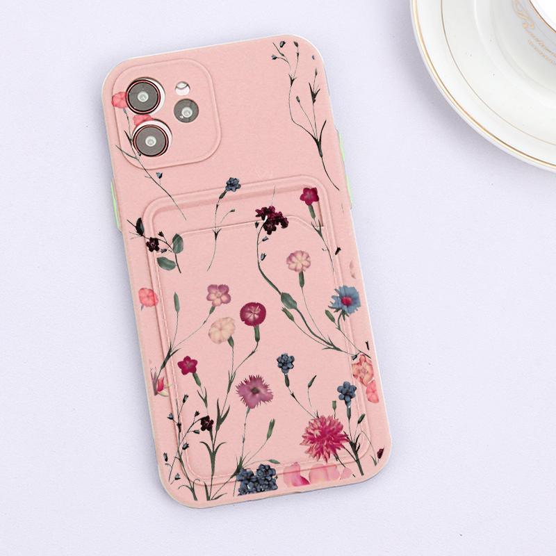 Fashionable Anti-Scratch Soft Lining Protective Case For iPhone Cases Card Holder Cute Flower Heart Phone Case For iPhone 12 13 Mini Pro Beautiful Design  Soft Iphone Case