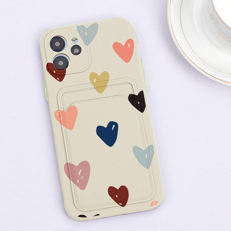 Fashionable Anti-Scratch Soft Lining Protective Case For iPhone Cases Card Holder Cute Flower Heart Phone Case For iPhone 12 13 Mini Pro Beautiful Design  Soft Iphone Case