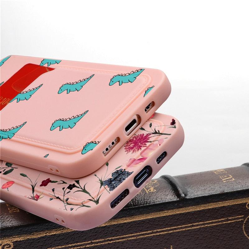 Fashionable Anti-Scratch Soft Lining Protective Case For iPhone Cases Card Holder Cute Flower Heart Phone Case For iPhone 12 13 Mini Pro Beautiful Design  Soft Iphone Case